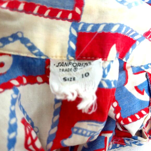 Vintage Sanfordized Nautical Anchor Novelty Sleeveless Button Down Top Size 10 - Picture 2 of 6